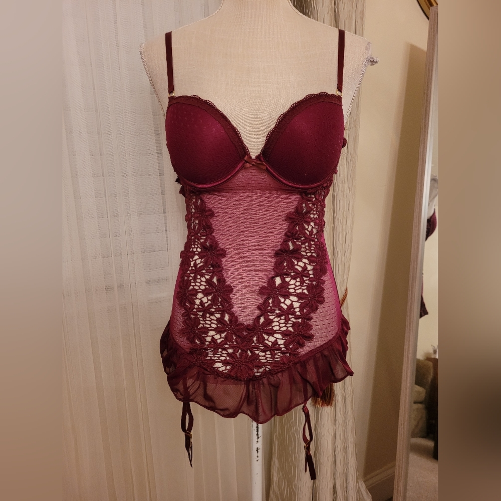 Sheer Lace burgundy lingerie